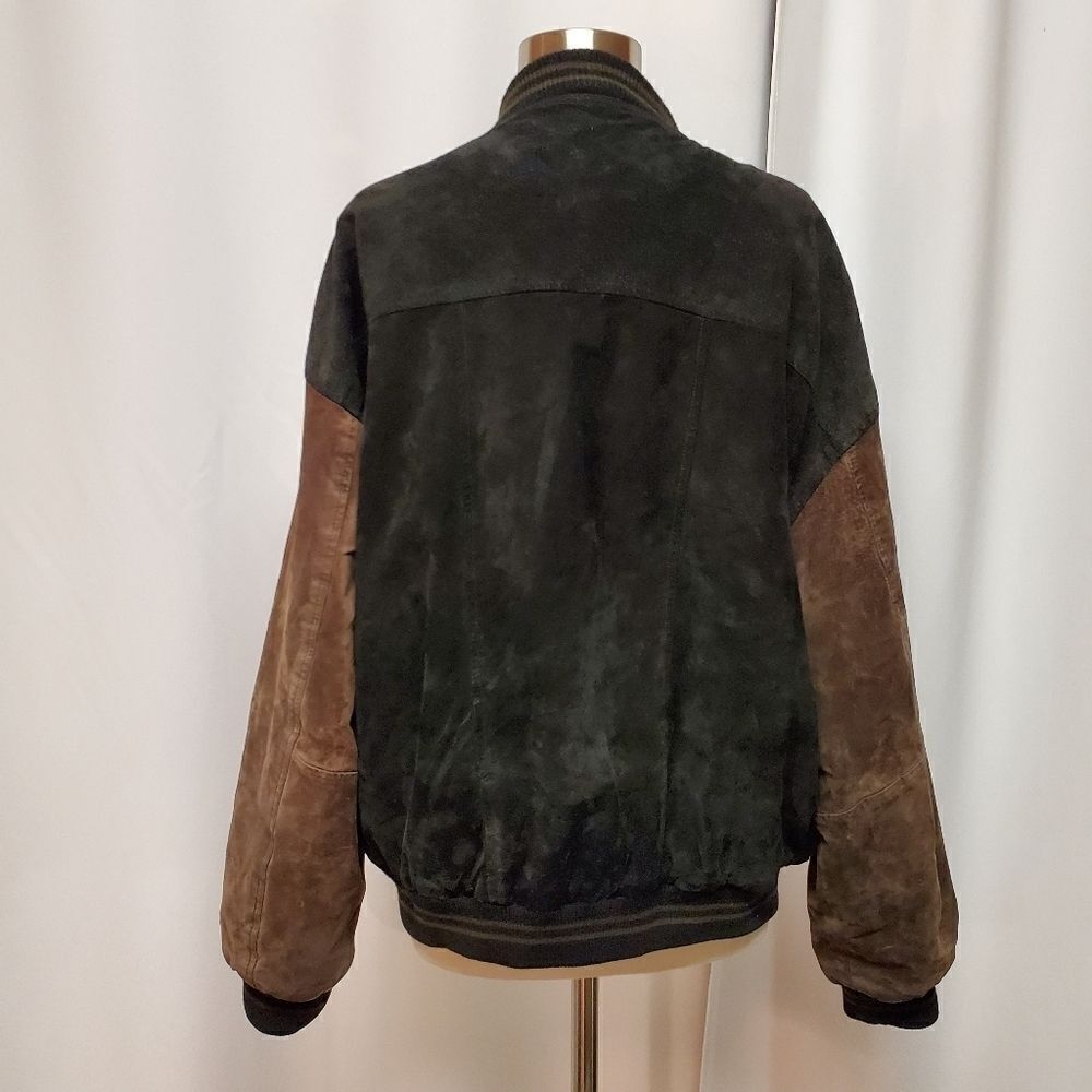 Vintage 90s y2k 2 Tone Black Brown Suede Leather Kenworth Truck Bomber Jacket Lg - Picture 4 of 12
